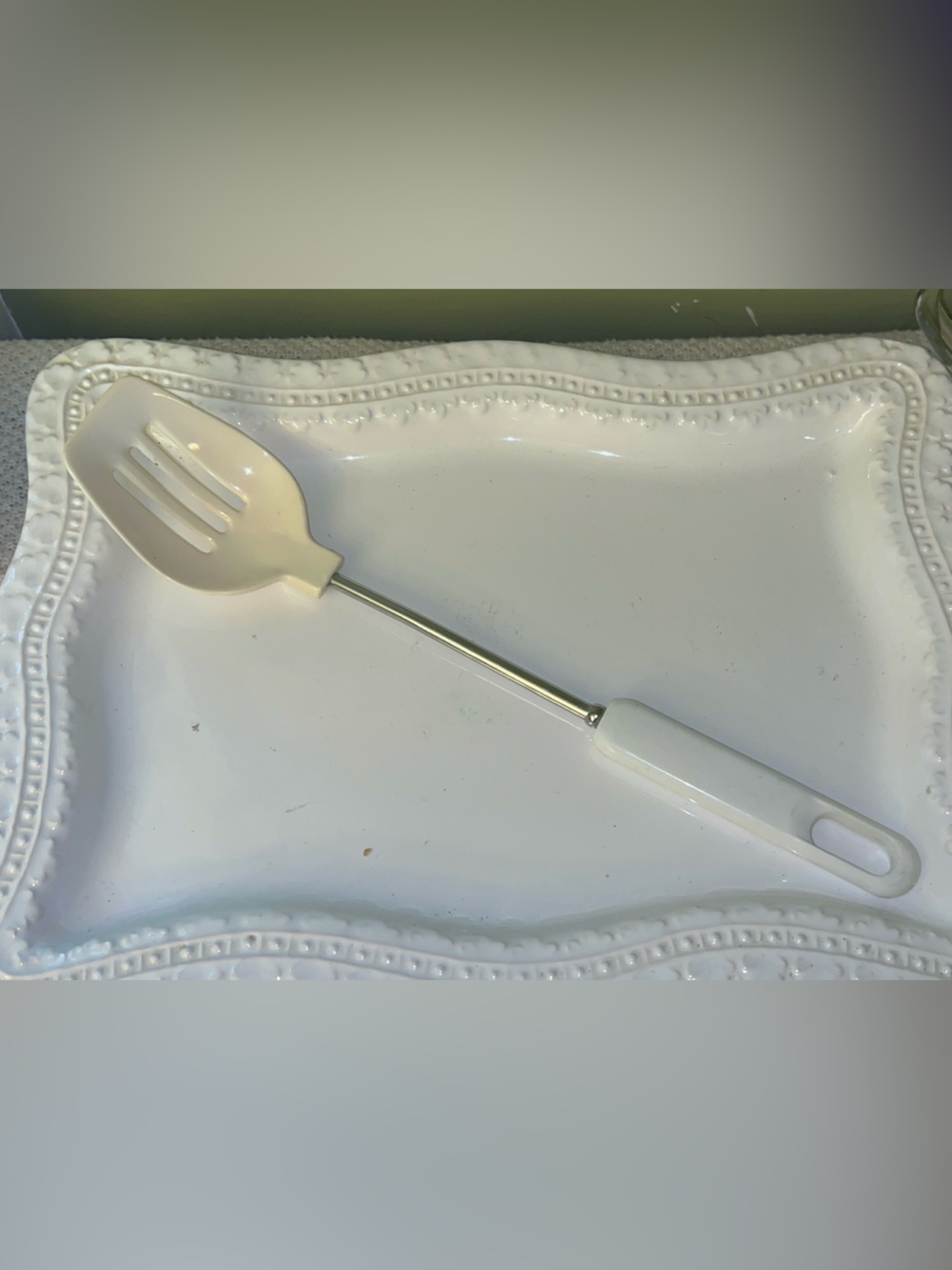 Vintage White Slotted Serving Spoon
